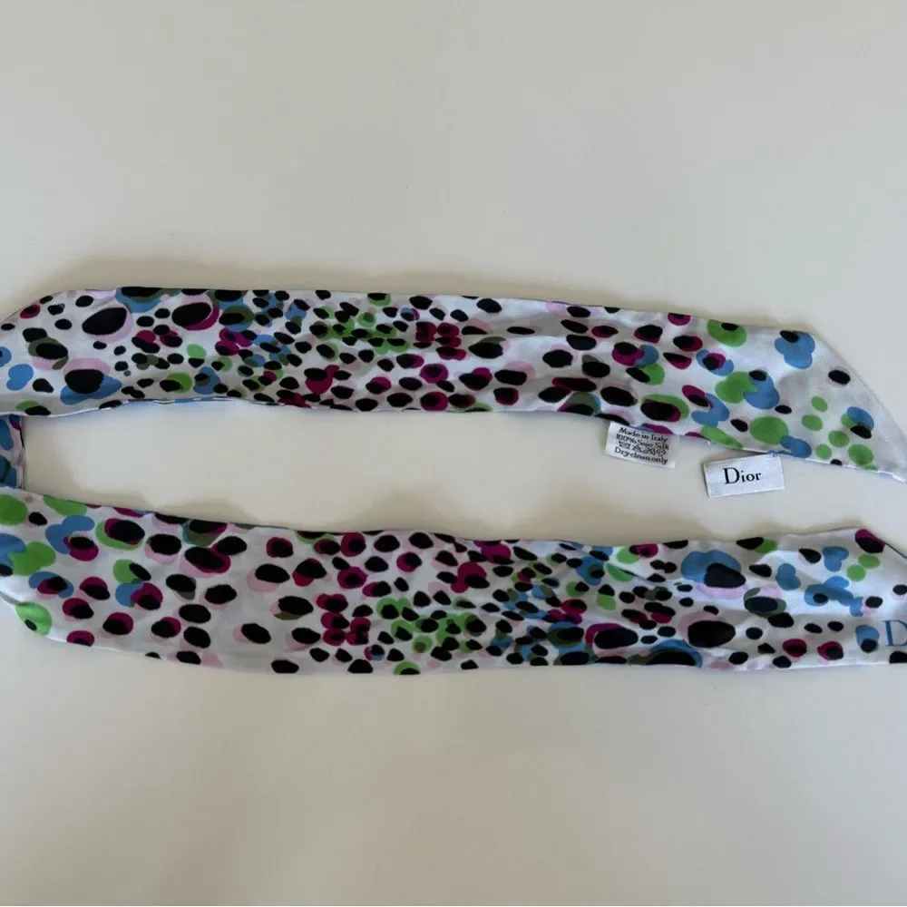 Dior Polka Dot Silk Twilly Scarf in Blue and Green